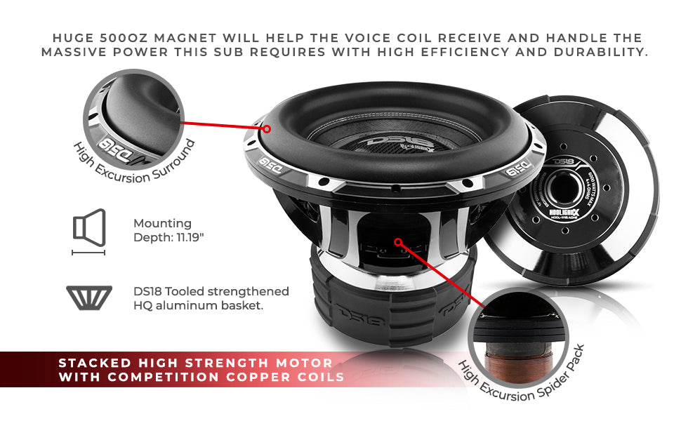 HOOLIGAN X 15" High Excursion Subwoofer 4000 Watts Rms 4" DVC 4-Ohm - DS18