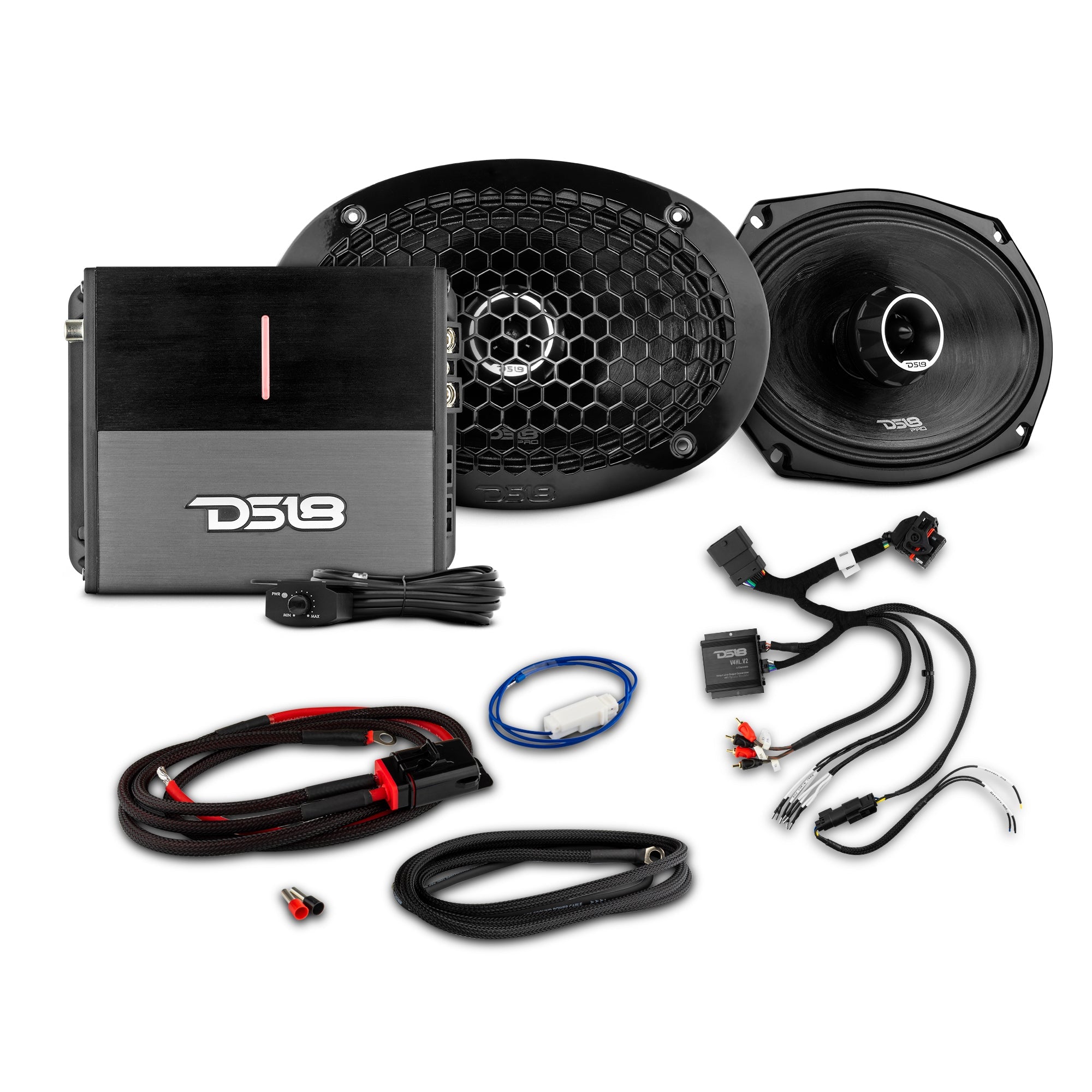 2014-Up Harley-Davidson Street Glide or Road Glide Rear Upgrade Package - 2x PRO Mid-Range w/ Twetter | 1x Amplifier - DS18