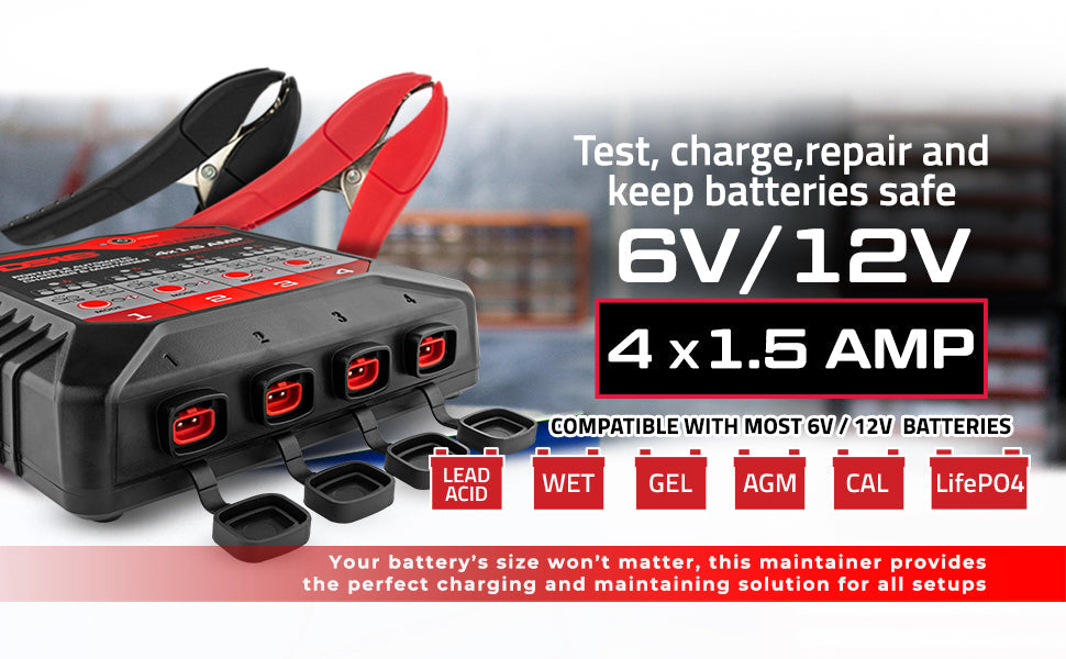 4 X 1.5 AMP Automatic Smart Lithium and AGM Battery Charger and Maintainer - DS18