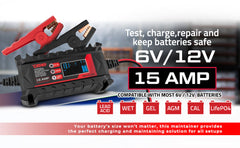 15 AMP Automatic Smart Lithium and AGM Car Battery Charger & Maintainer - DS18