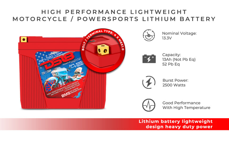 INF-LTI20-13AH INFINITE 13 AH Lithium Battery YTX20 Case With Shake and Wake Technology and BMS - Perfect for Motorcycles