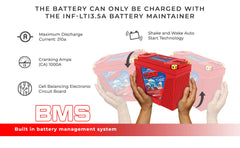 INF-LTI20-13AH INFINITE 13 AH Lithium Battery YTX20 Case With Shake and Wake Technology and BMS - Perfect for Motorcycles
