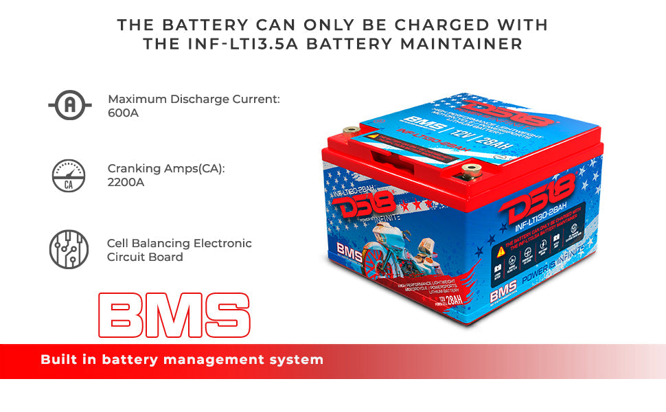 INF-LTI30-28AH INFINITE 28 AH Lithium Battery YTX30 Large Case With BMS - Perfect for Motorcycles - DS18