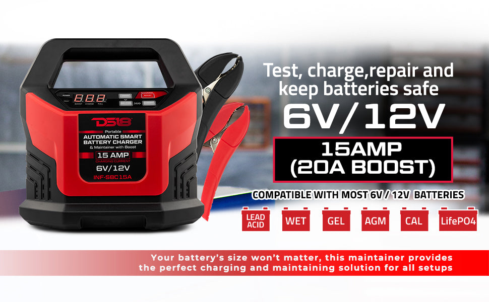 15 AMP Automatic Smart Lithium and AGM Battery Charger, Maintainer and Jump Booster - DS18