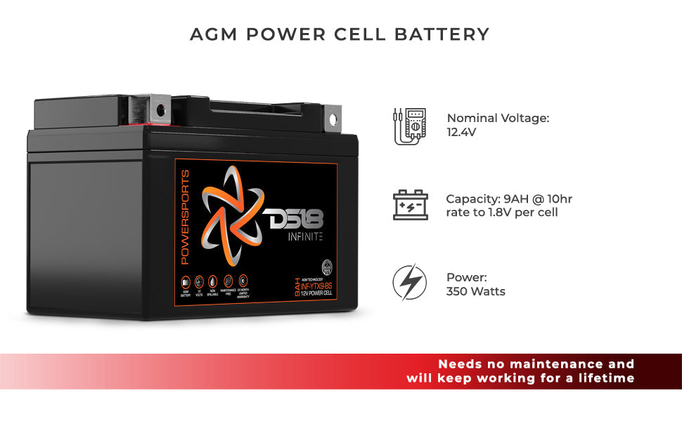 INFINITE 350 Watts 9 AH AGM Power Cell For Power Sports - DS18