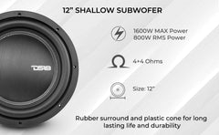 IXS Shallow-Mount 12" Fiber Glass Subwoofer 800 Watts Rms DVC 4-Ohm - DS18