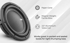 IXS Shallow-Mount 12" Fiber Glass Subwoofer 800 Watts Rms SVC 4-Ohm - DS18