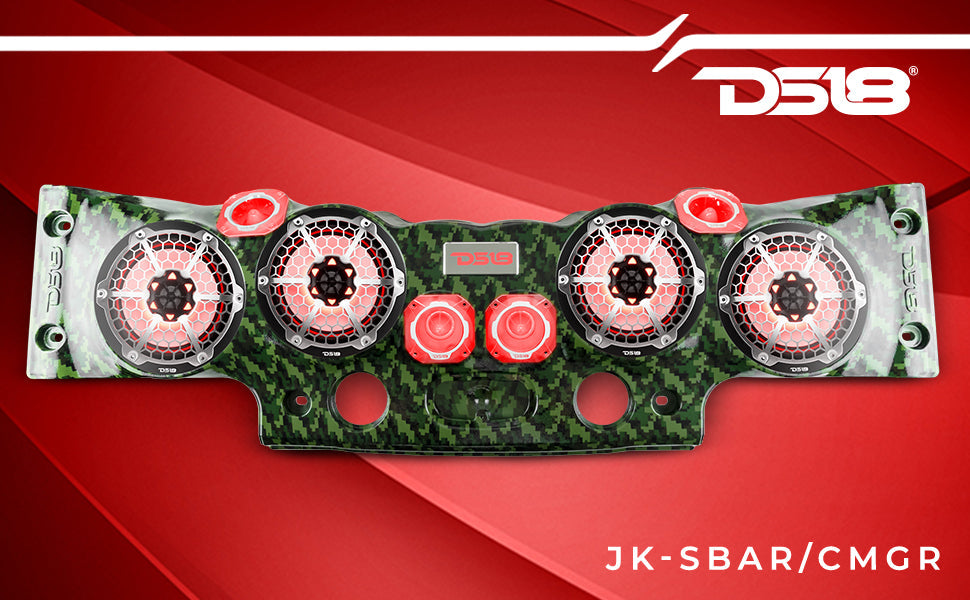 DS18 JK-SBAR/CMGR Exclusive Overhead Audio Bar System for JK/JKU Jeeps (4x 8" Speakers 4x3.72" Tweeters 2x1" Drivers) Camo