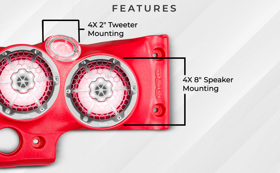 Jeep JK/JKU Overhead Bar System Fits 4 X 8" Speakers, 4 X Tweeters and 2 X Drivers -Red - DS18