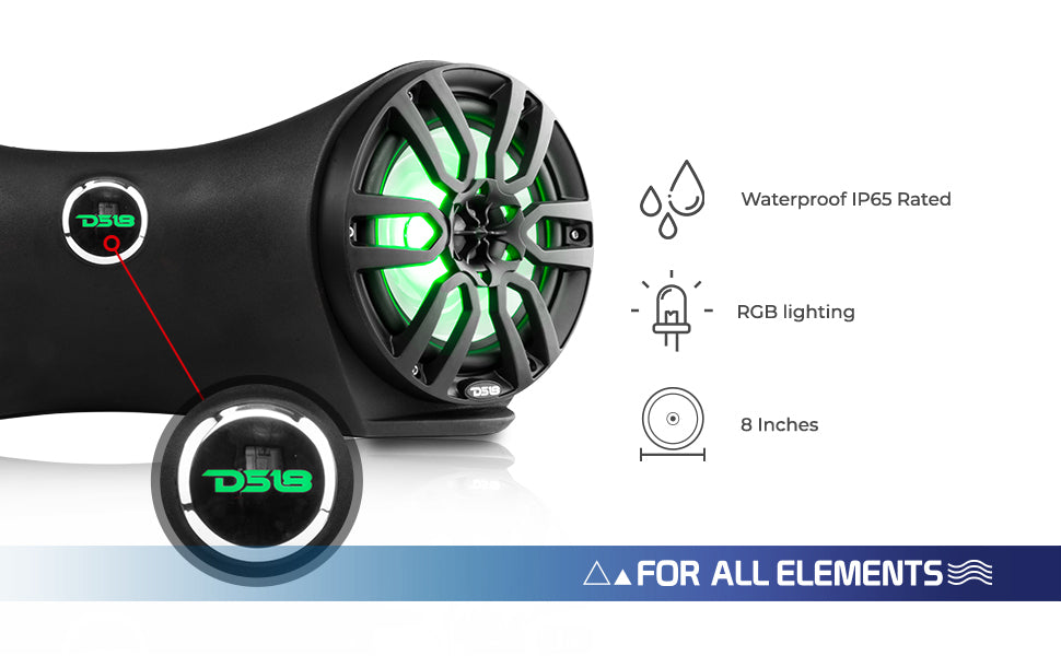 Dual 8" Marine Flat Mount Sound Bar Enclosure with LED RGB Lights 250 Watts Rms (NXL-8BK Included) - DS18