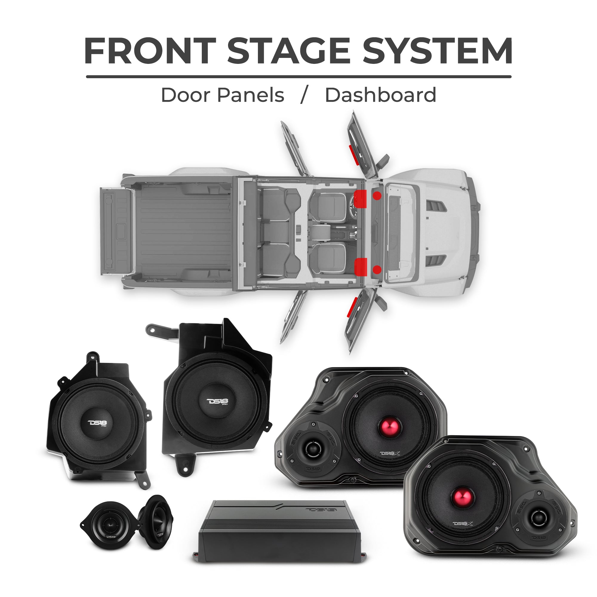 Jeep JT Gladiator 2019–2023 Ultimate Package – Loaded Sound Bar, Door Panels, Subwoofers & Amplifiers - DS18