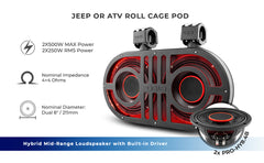 Dual 8" Marine and Powersports PRO Roll Cage Sound Bar System with Built in LED RGB Lights 500 Watts Rms ( 2 x PRO-HY8.4B
