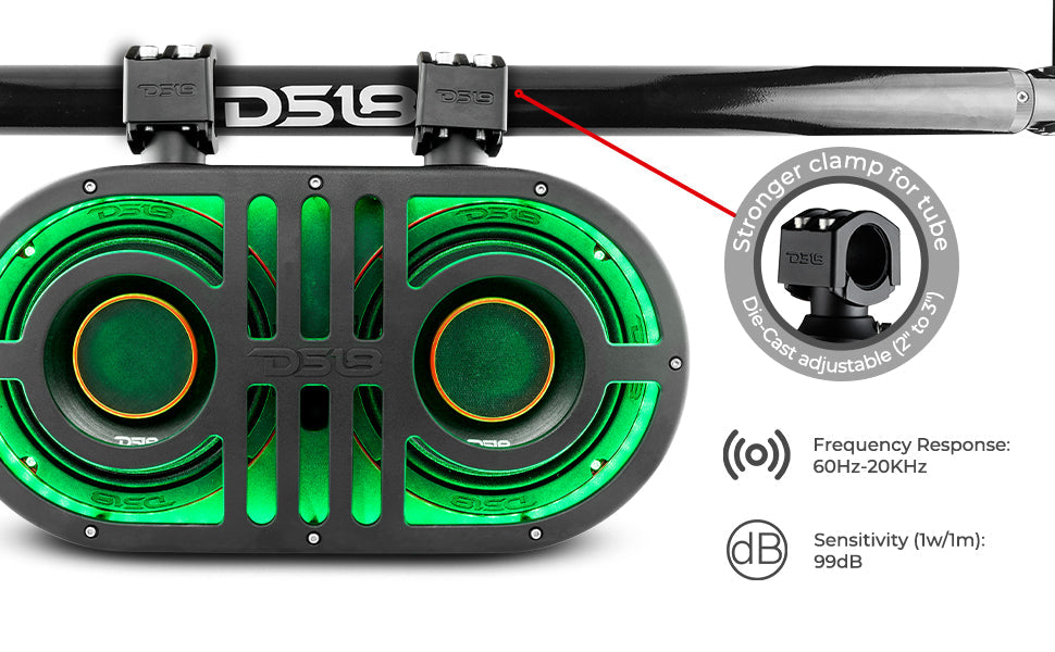 Dual 8" Marine and Powersports PRO Roll Cage Sound Bar System with Built in LED RGB Lights 500 Watts Rms ( 2 x PRO-HY8.4B