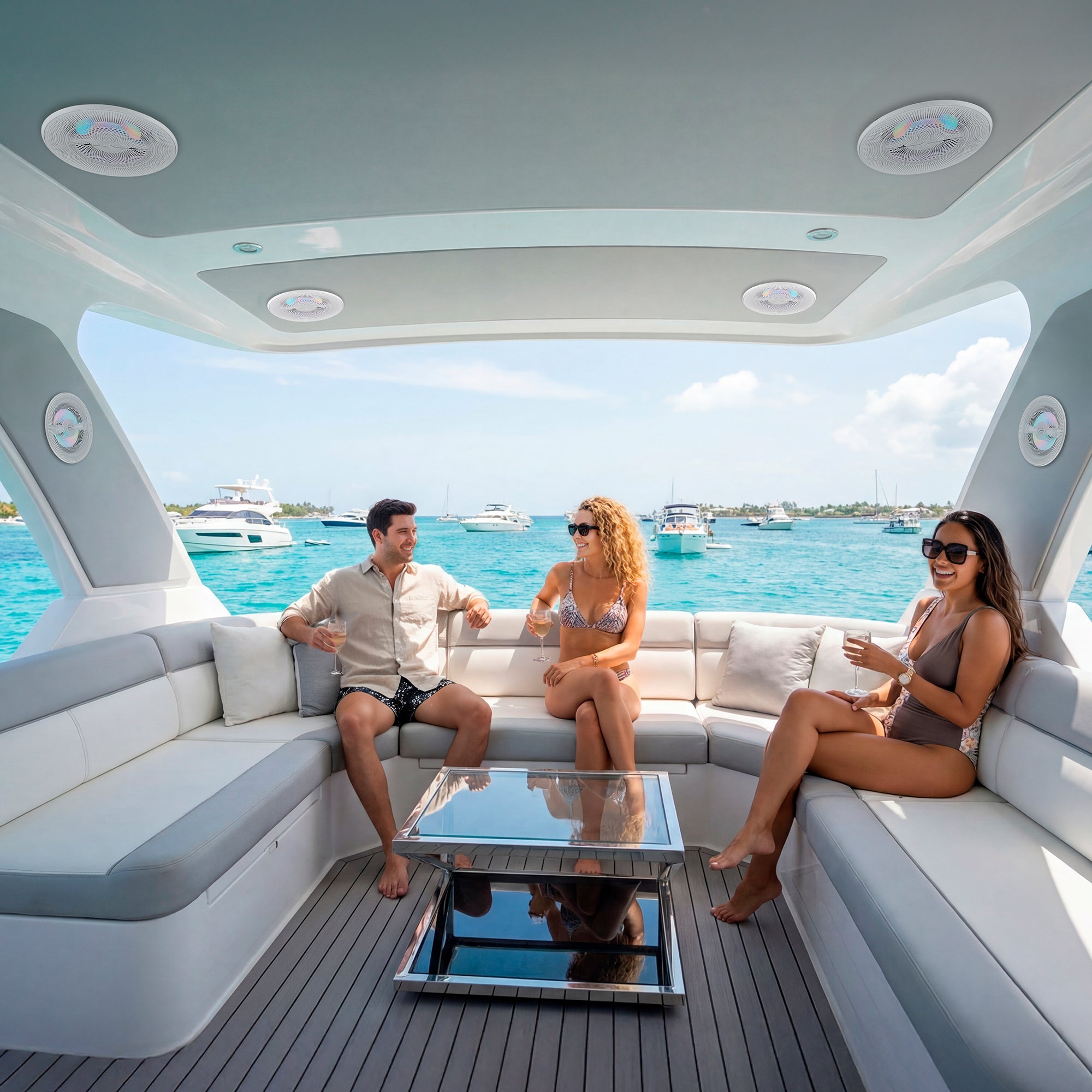 Luxury 6.5” 2-Way Marine Coaxial Speaker with Digital LED Lights and Flush Magnetic Mount Grille | 150W RMS 4-Ohm - DS18