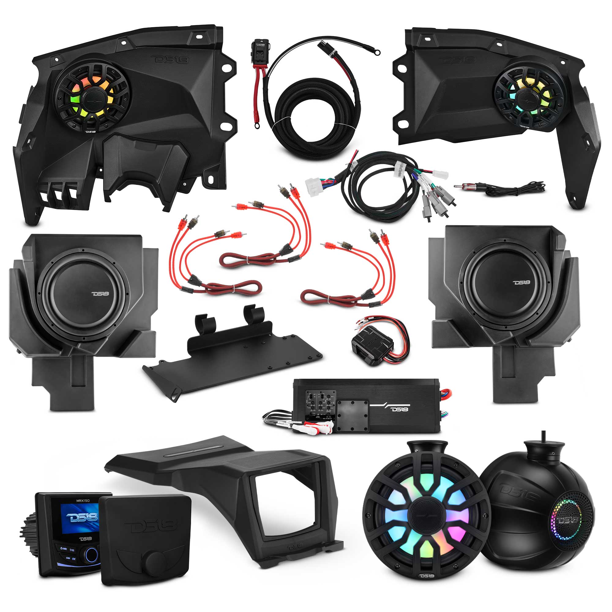 Can-Am Maverick X3 Stage 5 - Dash Speaker Panels, 8" Tower Speakers, Dual 12” Subwoofer, Amplifier, Bluetooth Radio & LED