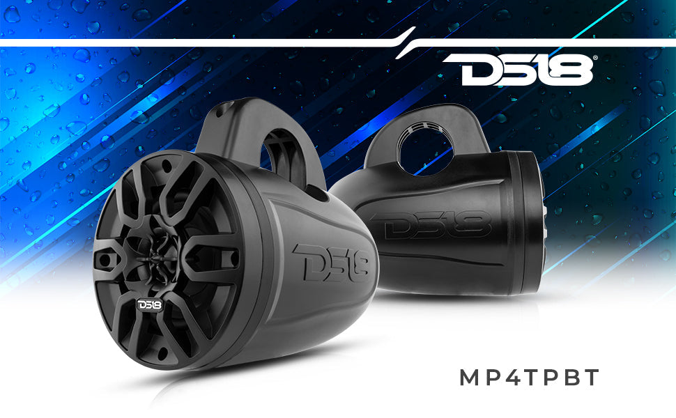 MP 4" Amplified With Bluetooth Wakeboard Tower Speakers 40 Watts Rms -Black - DS18