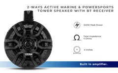 MP 4" Amplified With Bluetooth Wakeboard Tower Speakers 40 Watts Rms -Black - DS18
