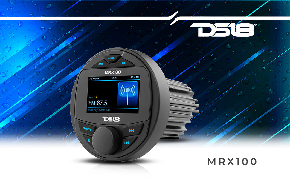 Marine and Powersports Headunit 3" Color TFT screen , 2 Zones, 4 volts Output, BT, RDS 4 X 50 Watts - DS18