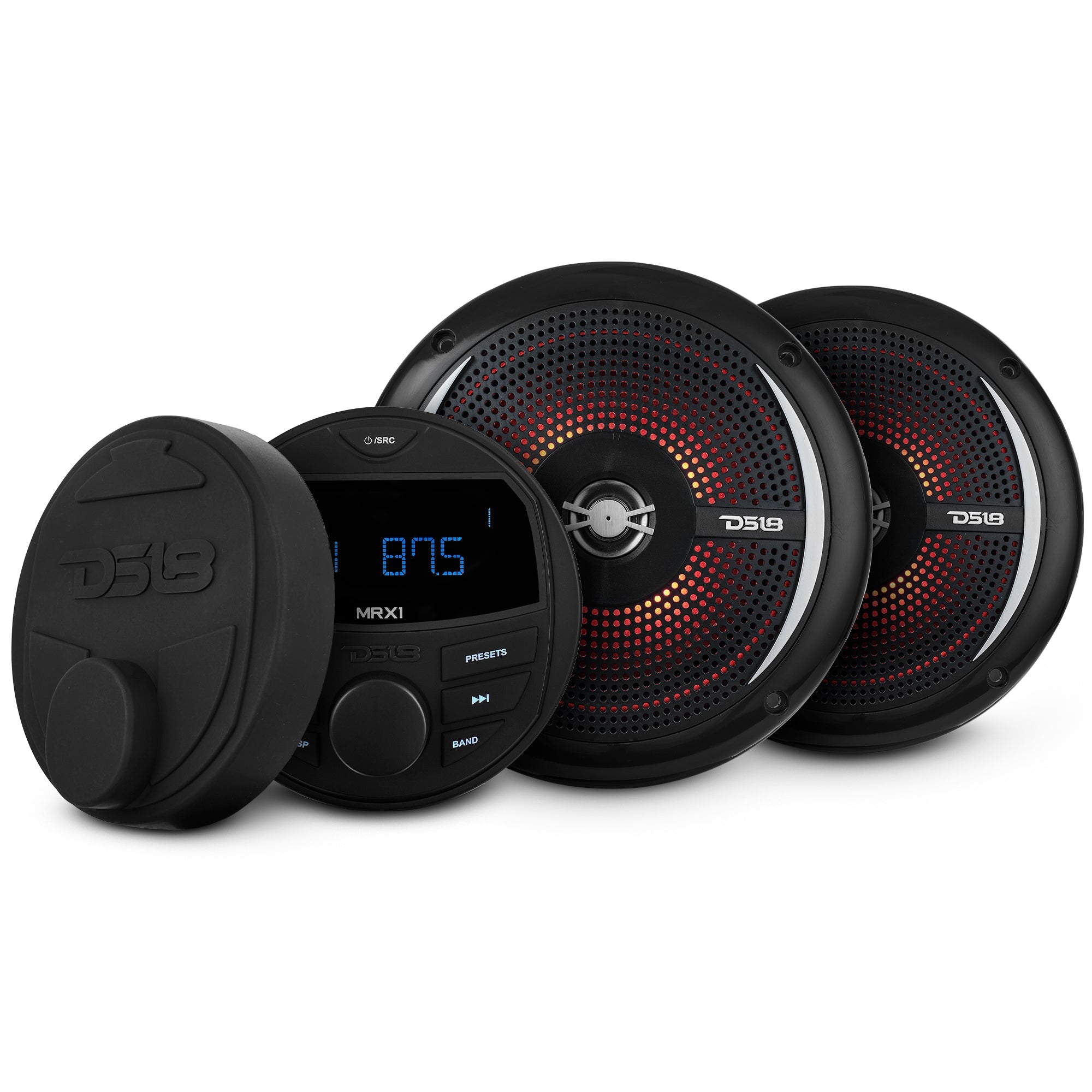 Marine and Powersports Headunit and 6.5" Marine Speaker Package (MRX1 and 2 X NXL-6SL/BK) - Black - DS18