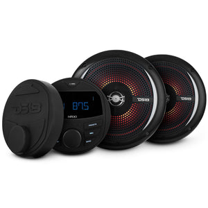 Marine and Powersports Headunit and 6.5" Marine Speaker Package (MRX1 and 2 X NXL-6SL/BK) - Black - DS18