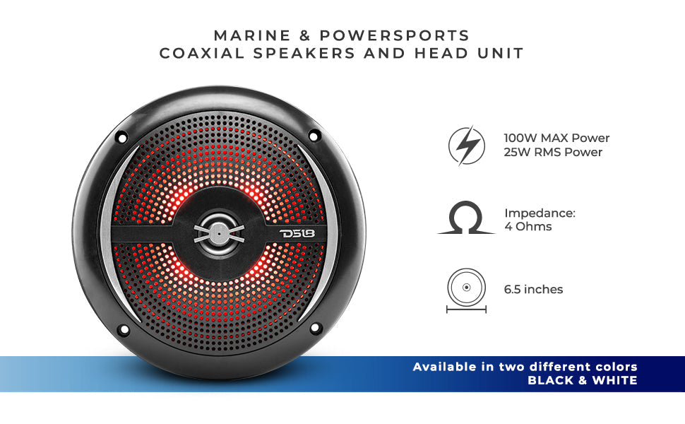 Marine and Powersports Headunit and 6.5" Marine Speaker Package (MRX1 and 2 X NXL-6SL/BK) - Black - DS18
