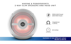 Marine and Powersports Headunit and 6.5" Marine Speaker Package (MRX1 and 2 X NXL-6SL/WH) - White - DS18