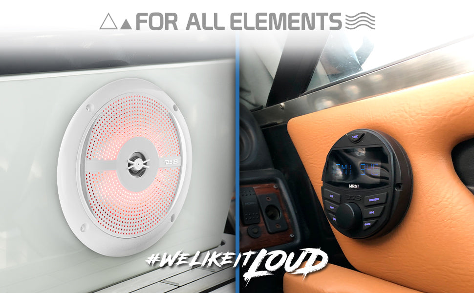 Marine and Powersports Headunit and 6.5" Marine Speaker Package (MRX1 and 2 X NXL-6SL/WH) - White - DS18