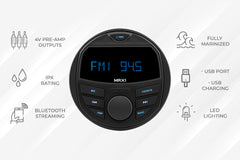 Marine and Powersports Headunit 2.75" LCD screen , 1 Zone, 4 volts Output, BT, RDS 4 X 40 Watts - DS18