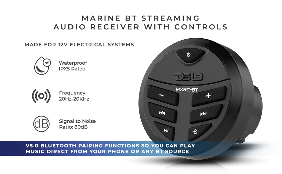 Marine And Powersports Waterproof Bluetooth Audio Receiver With Controls - DS18
