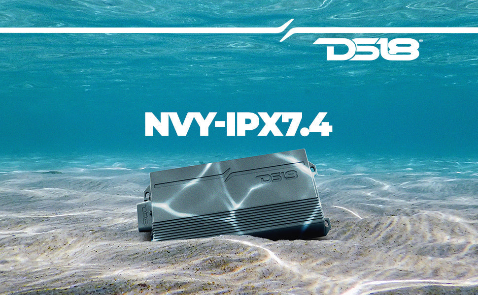 NVY 4-Channel Full-Range IPX7 Submersible Marine and Powersports Amplifier 120 x 4 @ 4-Ohm Watts RMS - DS18