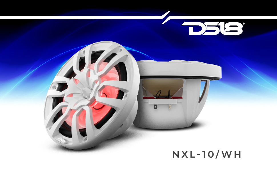 NXL 10" 2-Way Coaxial Marine Speaker with LED RGB Lights | 200W RMS 4-Ohm - DS18