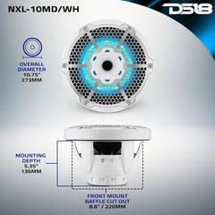 10” Marine 2-Way Hybrid Speaker with RGB LED, Compression Driver and Neodymium Magnet | 450W RMS 4-Ohm - DS18