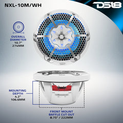 NXL 10" 2-Way Coaxial Marine Speaker with RGB LED Lights 200 Watts Rms 4-Ohm - DS18