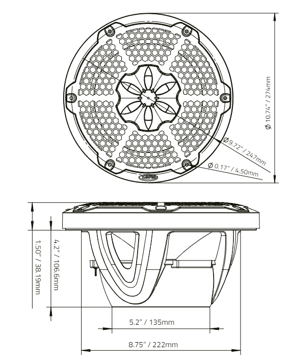 NXL 10" 2-Way Coaxial Marine Speaker with RGB LED Lights 200 Watts Rms 4-Ohm - DS18
