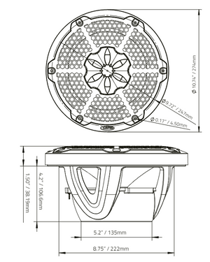 NXL 10" 2-Way Coaxial Marine Speaker with RGB LED Lights 200 Watts Rms 4-Ohm - DS18
