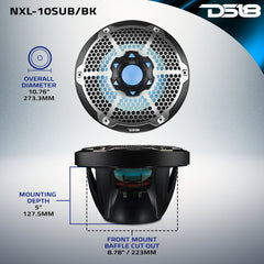 NXL 10" Marine Subwoofer with LED RGB Lights 300 Watts Rms SVC 4-Ohm - DS18