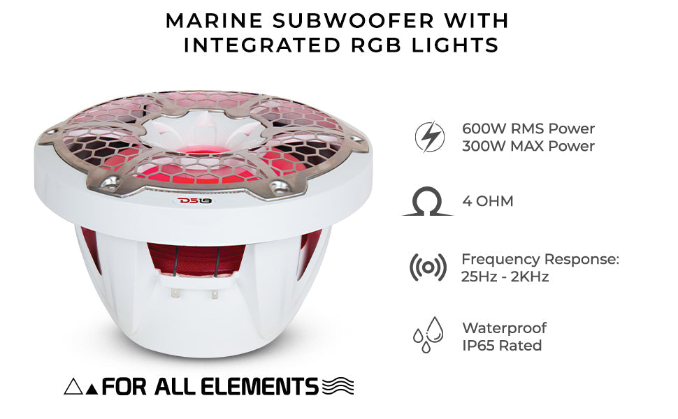 NXL 10" Marine Subwoofer with LED RGB Lights 300 Watts Rms SVC 4-Ohm - DS18