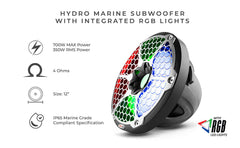 NXL 12" Marine Subwoofer with LED RGB Lights 350 Watts Rms SVC 4-Ohm - DS18