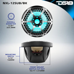 NXL 12" Marine Subwoofer with LED RGB Lights 350 Watts Rms SVC 4-Ohm - DS18