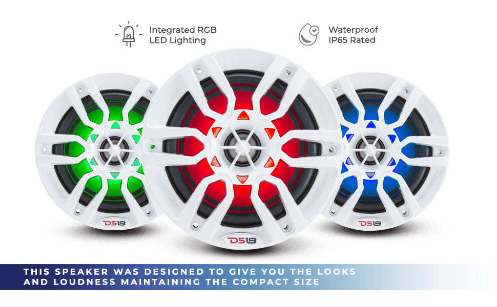 NXL 6.5" 2-Way Coaxial Marine Speaker with LED RGB Lights | 100W RMS 4-Ohm - DS18