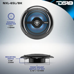 NXL 6.5" 2-Way Coaxial Marine Shallow Speaker With LED RGB Lights 25 Watts Rms 4-Ohm - DS18