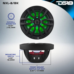 NXL 8" 2-Way Coaxial Marine Speaker with LED RGB Lights | 125W RMS 4-Ohm - DS18