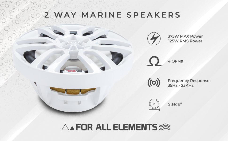 NXL 8" 2-Way Coaxial Marine Speaker with LED RGB Lights | 125W RMS 4-Ohm - DS18