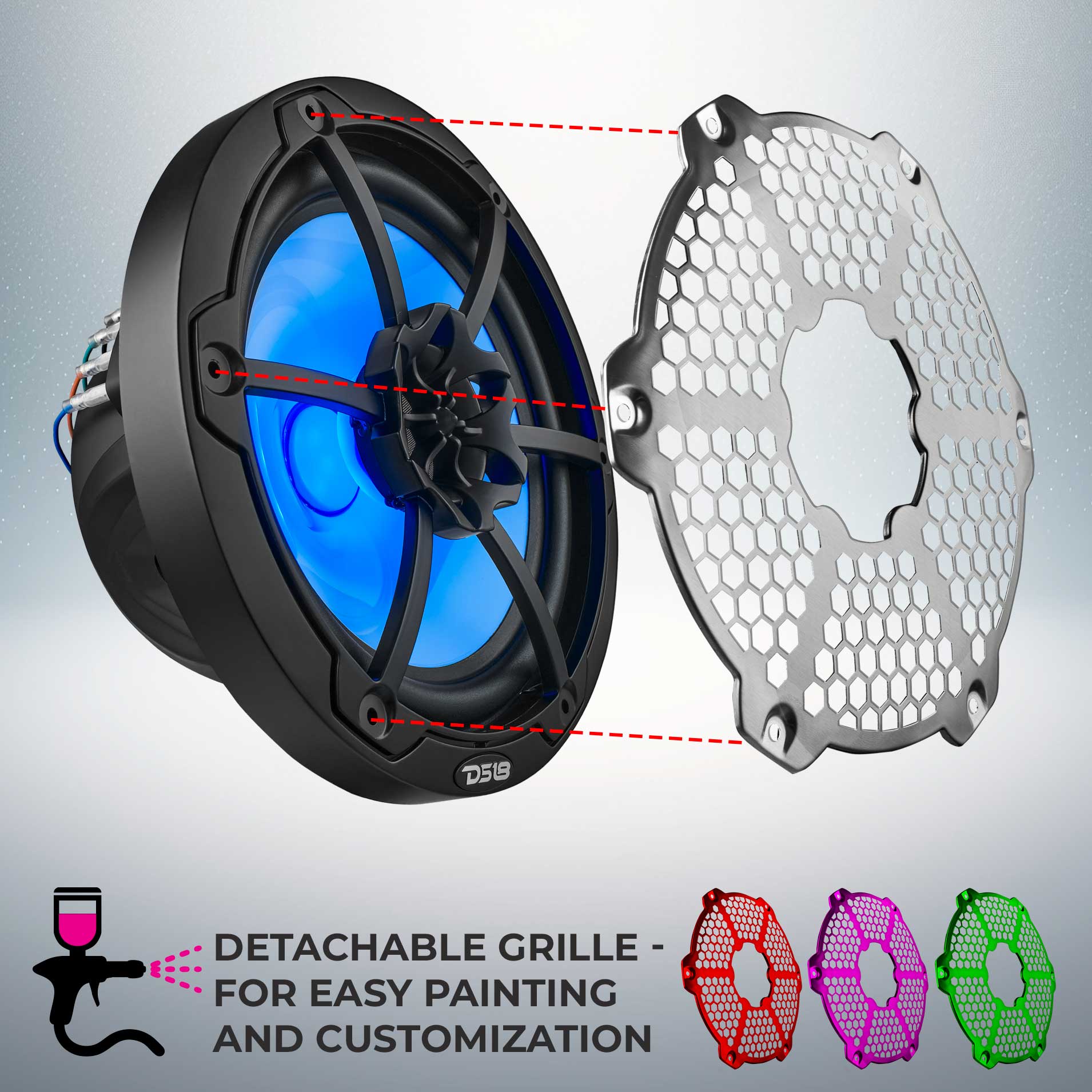 NXL 8" 2-Way Coaxial Marine Speaker With LED RGB Lights 125 Watts Rms 4-Ohm - DS18