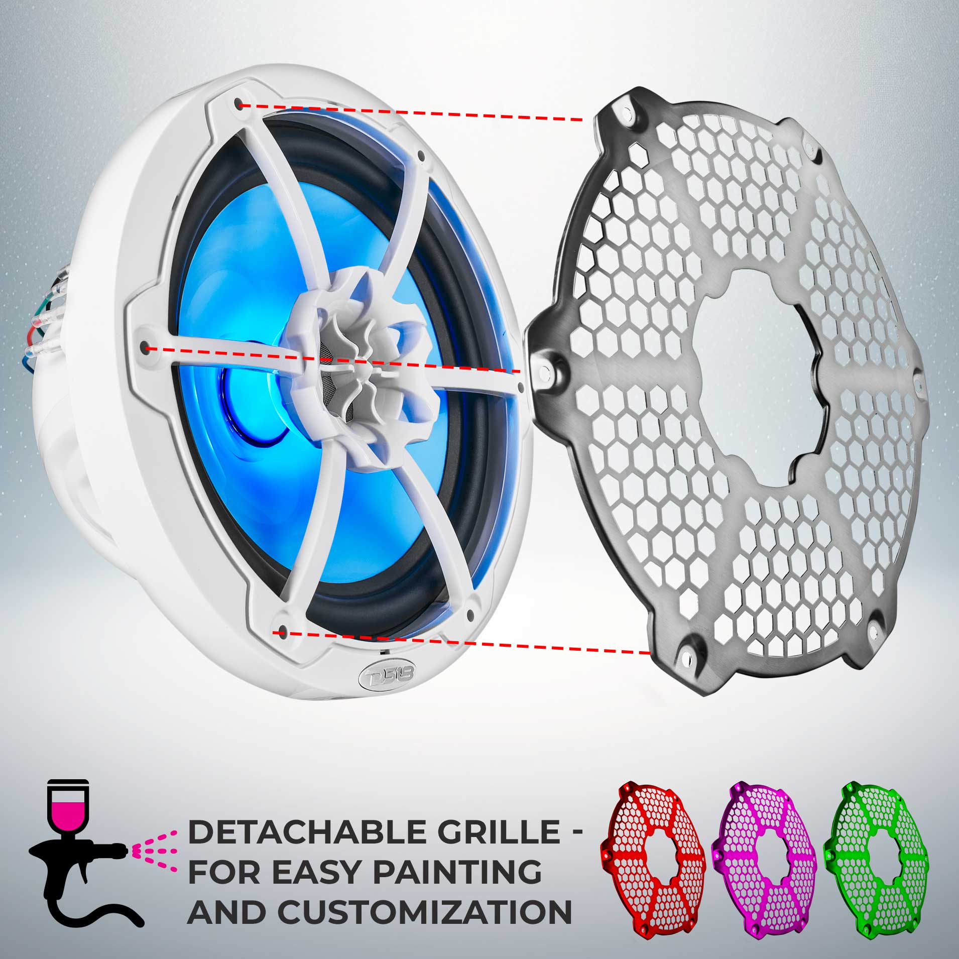 NXL 8" 2-Way Coaxial Marine Speaker With LED RGB Lights 125 Watts Rms 4-Ohm - DS18