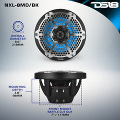 8” Marine 2-Way Hybrid Speaker with RGB LED, Compression Driver and Neodymium Magnet | 350W RMS 4-Ohm - DS18