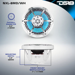 8” Marine 2-Way Hybrid Speaker with RGB LED, Compression Driver and Neodymium Magnet | 350W RMS 4-Ohm - DS18
