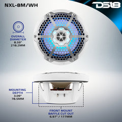 NXL 8" 2-Way Coaxial Marine Speaker With LED RGB Lights 125 Watts Rms 4-Ohm - DS18