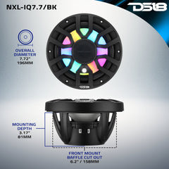 NXL 7.7” 2-Way Coaxial Marine Speaker with Bullet Tweeter, Digital LED Lights & White Deck LED | 175W RMS 4-Ohm - DS18