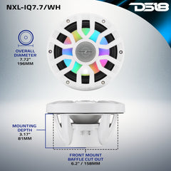 NXL 7.7” 2-Way Coaxial Marine Speaker with Bullet Tweeter, Digital LED Lights & White Deck LED | 175W RMS 4-Ohm - DS18